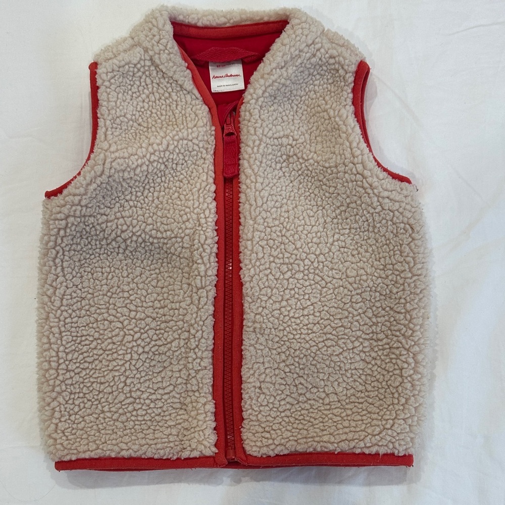 Hanna Andersson Kids Sherpa Vest - Cream and Red